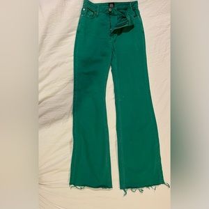 Women’s flare cut, lightly distressed jean